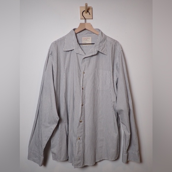 Wrangler Jeans Co Men's 2XL Gray Pinstripe Button Up Shirt Long Sleeve Casual - Picture 1 of 8